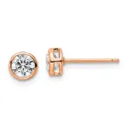 Sterling Silver Rose-Tone Polished 5mm Round Cz Bezel Set Stud Earrings