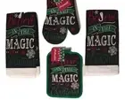 Christmas Kitchen Linen Set Towels Potholder Oven Mitt Believe in The Magic 4 pc