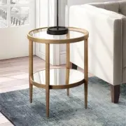 Henn&Hart 20" Antique Brass Finish Metal/Glass Side Table