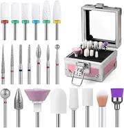 MelodySusie 21pcs Nail Drill Bit Set with Portable Holder Case, 3/32'' Ceramic Diamond Carbide Acrylic Gel Nail Art Tool Kit, Cuticle Remover Bit for Acrylic Dip Powder, Manicure Pedicure, Salon Home
