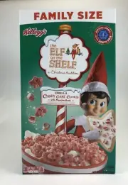 ~NEW~KELLOGG The Elf on the Shelf Candy Cane Cookie Cereal W/Marshmallows-12.2oz