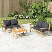 2 Piece Bamboo Garden Lounge Set with Dark Grey Cushions, Outdoor Patio Furniture for Balcony, Porch, or Deck, Includes Coffee Table and Bench, Durable & Lightweight