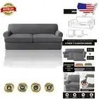 High Stretch Grey T Cushion Sofa Cover Set with Elastic Strap - Protect & Style