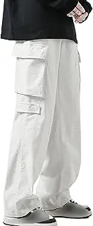 [Generic] Men's Baggy Cargo Pants Casual Lightweight Outdoor Drawstring Work Pants Flat Pocket Parachute Pants for Men