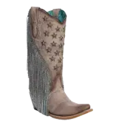 Corral Ladies Brown Embroidery & Star Stud Fringe Western Boots A4625