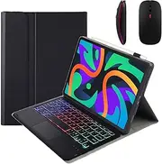GUPENAA Keyboard Case for Lenovo Tab P12 Pro 12.7" TB371FC (2023) with Trackpad, 7 Color Backlit, Magnetic Detachable Wireless Bluetooth Backlit Keyboard with Mouse,Black