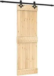 vidaXL Solid Pine Wood Sliding Barn Door with Durable Steel Hardware Kit - Interior Door for Modern Homes, Black, 200 cm Rail