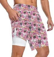 [ZZXXB] Bulldog Donut Athletic Shorts for Men with Pockets 2 in 1 Quick Dry Running Shorts S-3XL