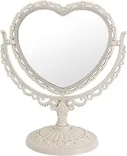 6-inch Tabletop Vanity Makeup Mirror with 3X Magnification, Two Sided ABS Decorative Framed European for Bathroom Bedroom Dressing Mirror Table- Oval Pink (Beige Heart-Shaped)