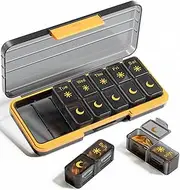 Pill Organizer 2 Times A Day, 7 Day Am Pm Pill Box Weekly Pill Organizer with Separate Container, Portable Daily Medicine Planner Dispenser Case for Vitamin, Fish Oils, Supplements（Black）