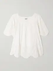 [Thierry Colson] Thierry Colson - Scarletta Pleated Broderie Anglaise Linen And Cotton-blend Blouse - Off-white - small small Off-white