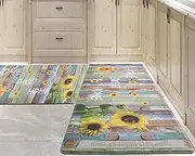 PCSWEET HOME Sunflower Kitchen Mat Set of 2 Non Slip Thick Kitchen Rugs and Mats for Floor Comfort Standing Mats for Kitchen, Sink, Office, Laundry, 17.7"x47"+17.7"x30",Multicolor