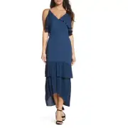 Cooper St Midi Dress Women Size 8 Blue Navy Kate Pleated Ruffle MSRP $179