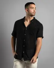 [Lucid] Lucid Men's Easy Going Short Sleeve Shirt in Black Size Medium M Black