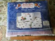 Vintage Rudolph Red Nosed Reindeer Twin Sheet Set Flannel Cotton Christmas NEW