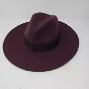 Brixton Purple Wine piper Floppy fedora hat 7 1/4 medium wool ribbon bow New
