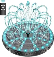 Yzert Remote Solar Fountain with Colorful 54 LED Lights, Solar Bird Bath Fountains with 4000 mah Battery, Solar Water Fountain Pump with 7 Nozzles for Outdoor, Garden Decor, Pond, Pool