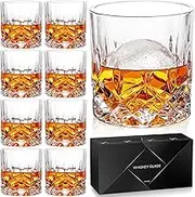 Whiskey Glasses, Set of 8 Cocktail Glasses in Gift Box, 11 OZ Old Fashioned Glasses for Drinking Scotch Bourbon Cognac Vodka Rum Liquor, Rocks Glasses, Crystal Scotch Glasses, Gifts for Men