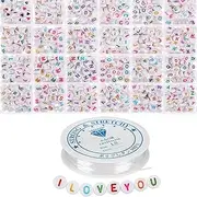 400 Pcs 7x4 mm Flat Round Acrylic Colorful Transparent White Letter Beads, 26 Alphabet Charms, Loose Spacer Beads for DIY Name Necklace Bracelet Craft Projects Making (White)