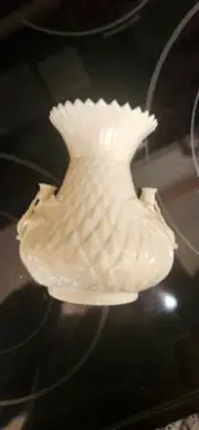 Vintage Belleek Vase, Applied Flowers, Feather w/ Thistle Top. 4th Mark