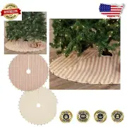 Elegant 48-Inch Cotton Striped Tree Skirt with Bells - Perfect for Holiday Decor