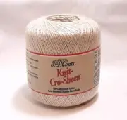J.&P. Coats Knit-Cro-Sheen A-65 Ecru 100% Cotton Crochet Thread 325 Yards New
