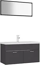 vidaXL Modern Bathroom Furniture Set with Sink Cabinet, Built-in Ceramic Basin & Mirror | Engineered Wood | Grey | Easy Clean & Assembly