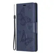 Two Butterflies Embossing Pattern Horizontal Flip Leather Case with Holder & Card Slot & Wallet & Lanyard for Galaxy Note10(Dark Blue)
