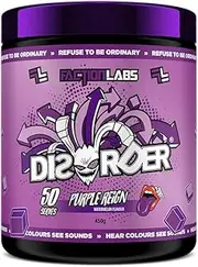 Faction Labs Disorder Original Pre Workout Powder, Purple Reign, Sugar Free Caffeinated Gym Supplement, 50 Serves, 450g