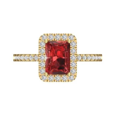 1.86Ct Emerald Cut Natural Garnet VVS1 Solid Gold Halo Engagement Promise Ring