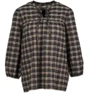 Barbour Lorelei Shirt Popover Top Blouse Lightweight Plaid Brown Black 8 New
