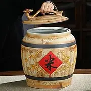 Airtight Ceramics Rice Jar Food Storage Container 11LB 22LB 33LB 55LB Kitchen Grain Storage Dispenser Ceramic Rice Bucket for Flour Soybeans Oatmeal(33LB)