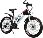 Kids' Bikes 21-Speed Variable Speed Bicycle Men and Women Mountain Bike Suitable for Driving in Any Rain and Snow Conditions (Color : White+red, Size : 20 inches)