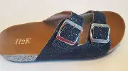 H2K Karen Glitter Black Fashion Slides Flip Flops Sandals Bling Slides Straps