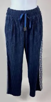 Women's Christian Dior Navy Monogram Velour Side Striped Track Pants Size S NWTS