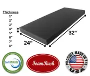 FoamRush 24" x 32" Charcoal High Density Upholstery Foam Cushion Medium Firm USA