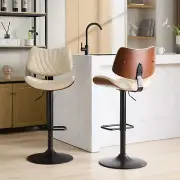 2Set Barstools Swivel PU Leather Pub Chairs 25-33.4"Height Walnut Bentwood Beige