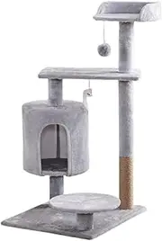 AIMALL Cat Tree Tower 90cm Multi-Level Indoor Climbing Frame with Sisal Scratching Post Condo Perch and Hanging Ball Toy for Kittens and Small Cats Light Grey