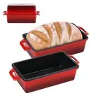 2 in 1 Enameled Cast Iron Loaf Pan with Lid Perfect Bread Dutch Oven Rectangul