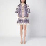 [ZIMMERMANN] Ottie Eyelet mini dress with Paisley purple linen print 2 Purple
