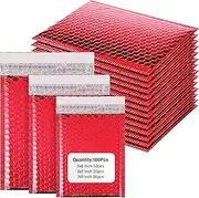 Yeyeplum 100 Pack Metallic Bubble Mailer, 3 Sizes Padded Mailing Envelopes for Business Self Adhesive Foil Bubble Shipping Mailer Cushion Delivery Bag for Mailing Packing Jewelry Book(Red)
