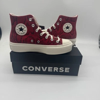 Converse Chuck Taylor All Star Lift Hi Red Snakeskin Platform Sneakers NEW