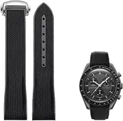 [LDDAL] Curved No Gap Rubber Band, FKM Rubber Strap Compatible with Omega X Swatch Moonswatch Speedmaster 20mm Watch, Swatch Omega Moonswatch Speedmaster Watch Replacement Band Folding Buckle Men Women