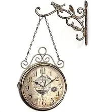Double Sided Silent Industrial Vintage Wall Clock Battery Powered Station Clock Ideal for Indoor and Outdoor Home Garden Kitchen Courtyard Living Room
