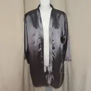 Jacket Boohoo Plus ESME Satin Embroidered Flower Open Front Womens Gray Size 14