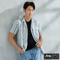 在飛比找momo購物網優惠-【JEEP】男裝 休閒條紋短袖襯衫(淺灰藍)