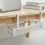 Under Desk Cable Management Tray, Solid Easy to Install Steel Desk Cable Organizer, Reducing Dust Metal Cord Organizer Kit for Office (White)