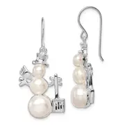 Sterling Silver Fw Cultured Pearl Snowman Earrings