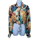 Alexis Idalia Top Mediterranean Teal Cropped Button Front Drawstring Waist M NWT