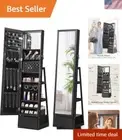 Vintage 360° Full Length Mirror Jewelry Cabinet with Magnetic Earring Holder